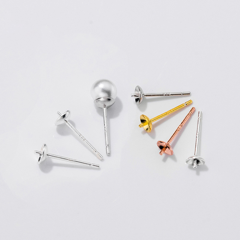 Pearl Stud Earrings - S925 srebro kolczyki ustawienie podstawy z